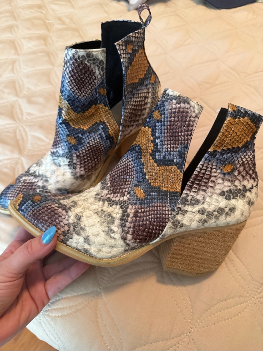 Women's Snake-Print Ankle Booties in Multicolor